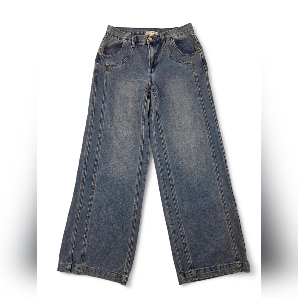Reinforced Panels Style Mid Rise Wide Leg Cropped Ankle Jeans Size 25 90s Y2K